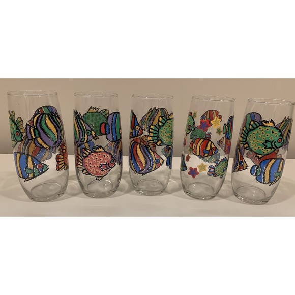 Libbey Other - Set Of 5 Vintage Libbey Tropical Fish Drinking Glasses